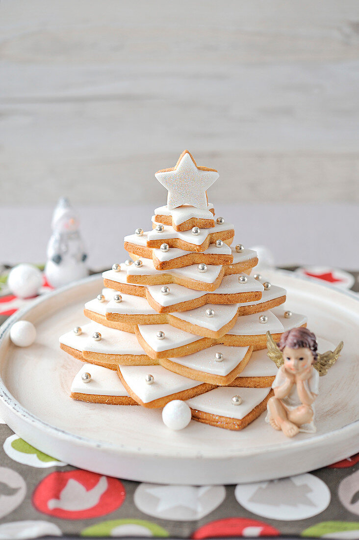 Christmas tree made of iced shortbread cookies