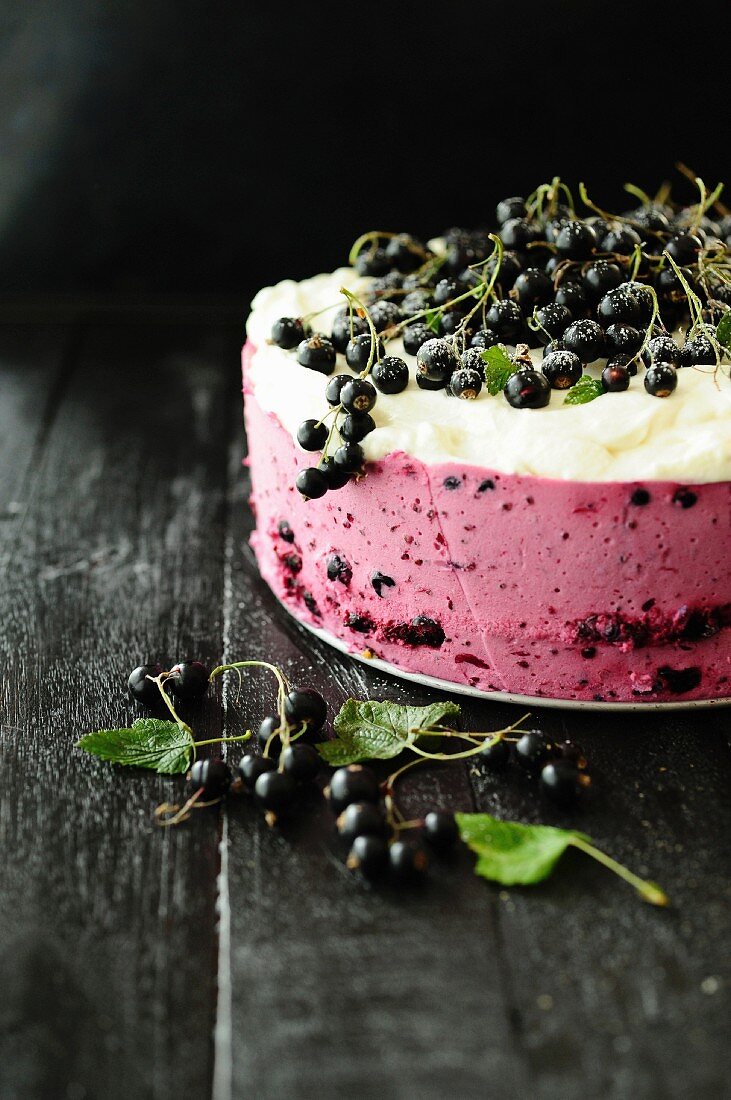 Sponge cake with blackcurrants and whipped cream