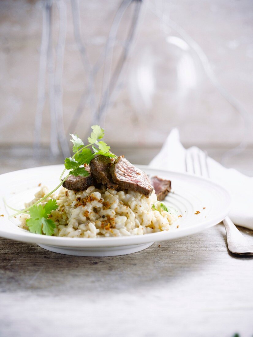 Risotto and Thai-style fillet of beef