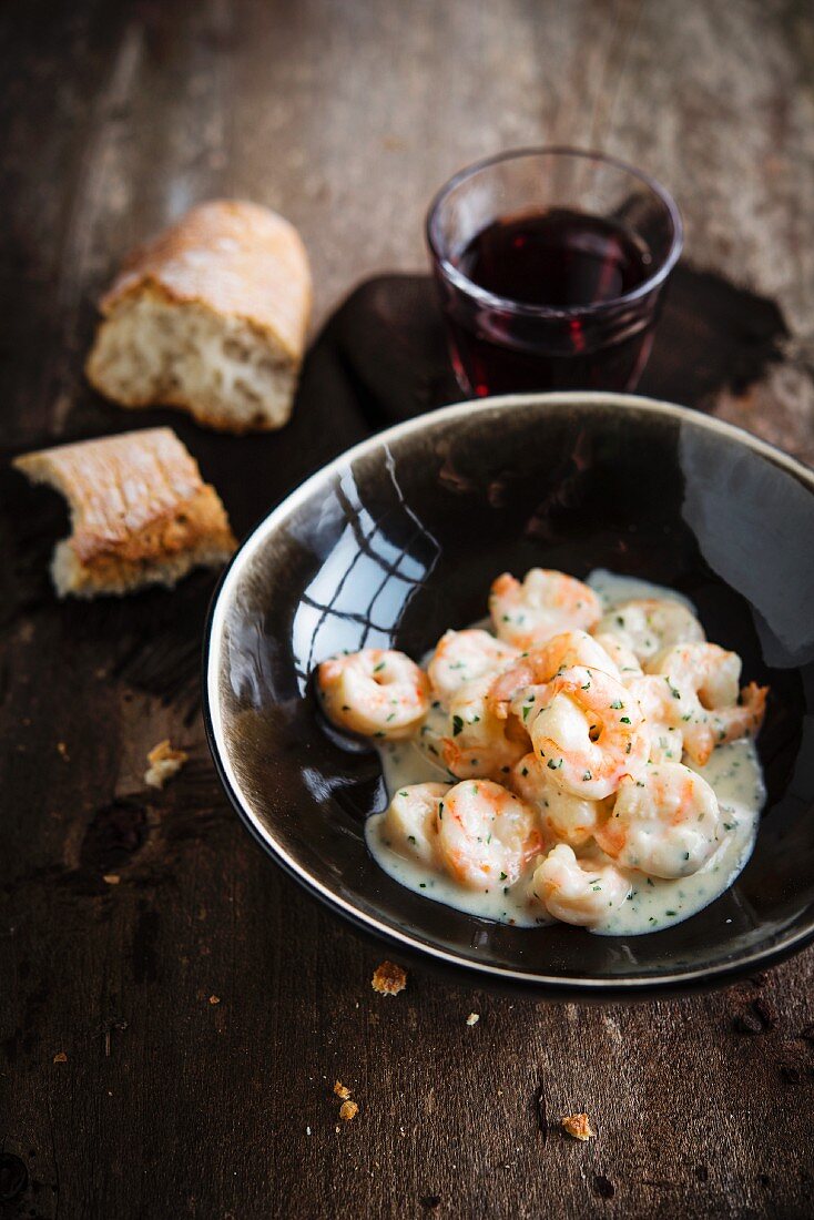 Shrimp with cheese and herb sauce