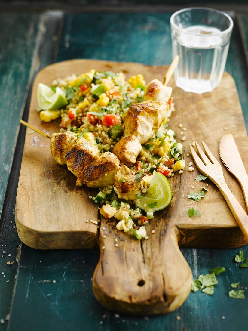 Chicken brochettes,tabbouleh-style bulghour salad