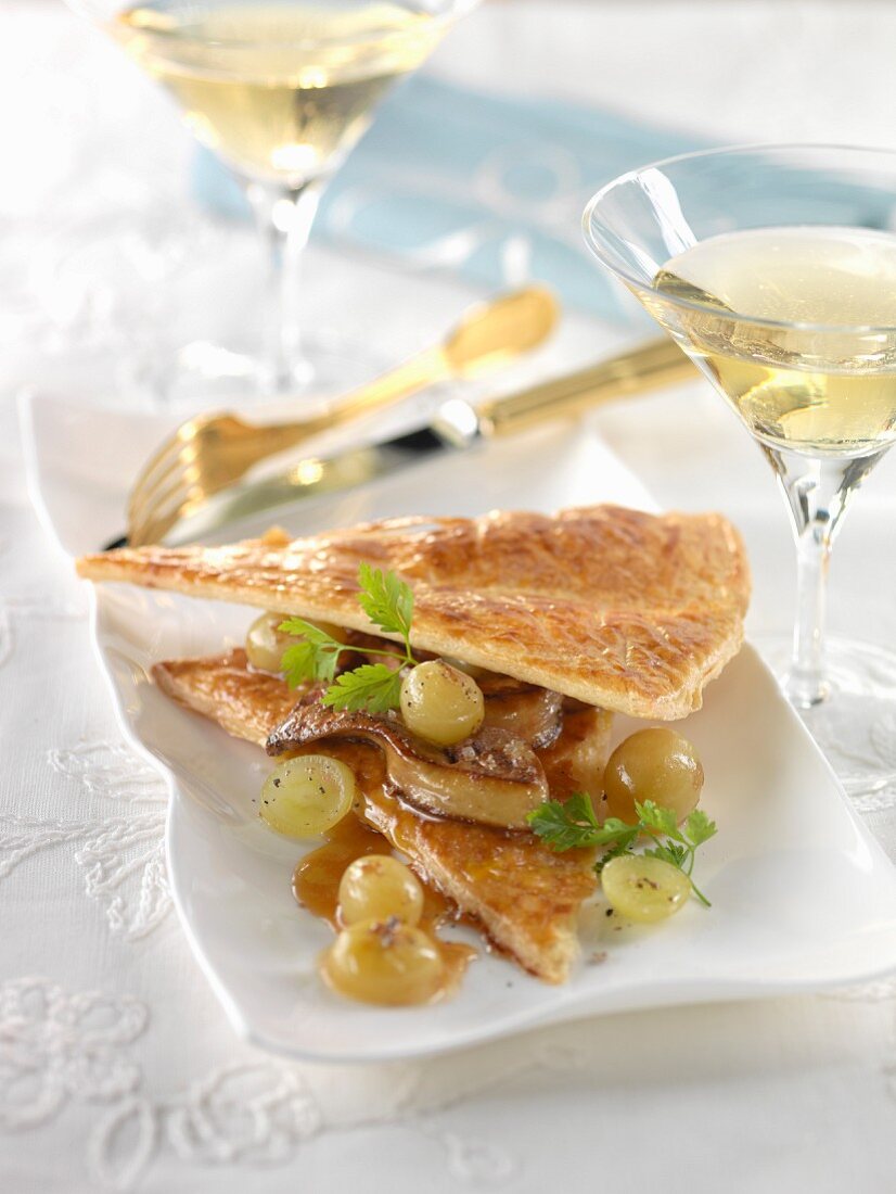 Sauternes foie gras and Chasselas grape flaky pastry starter