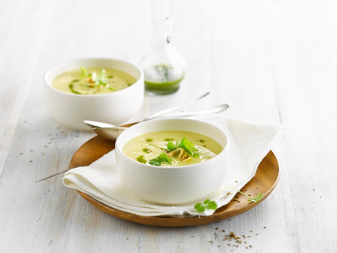 Cream of artichoke and parsnip soup with coriander