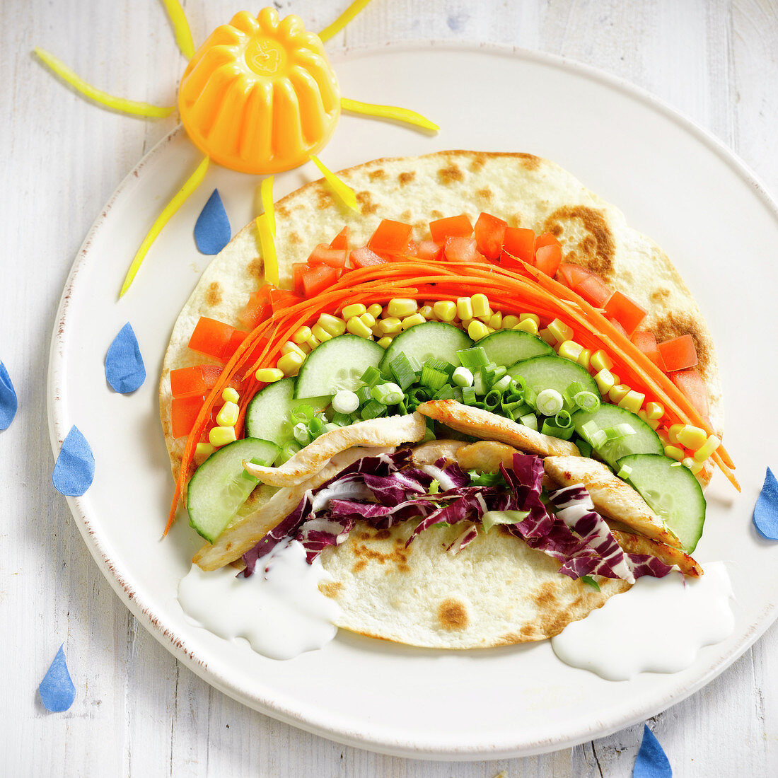 Rainbow-shaped vegetable wrap