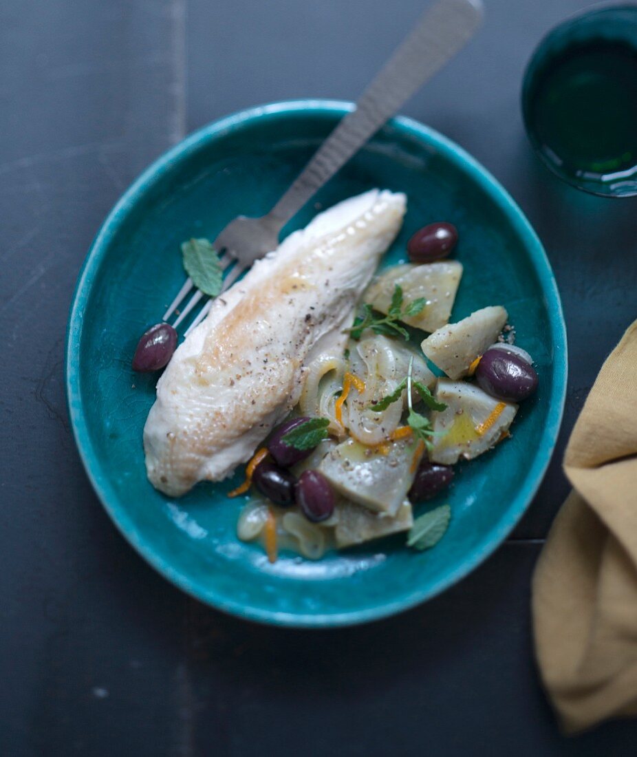 Chicken, artichoke, olive and orange tajine