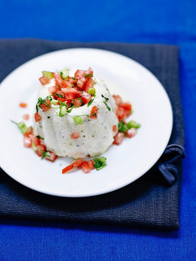 Fish Turban with diced tomatoes and spring onions