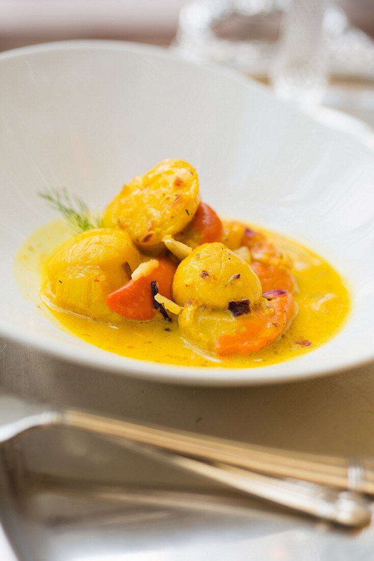 Scallops in curry sauce