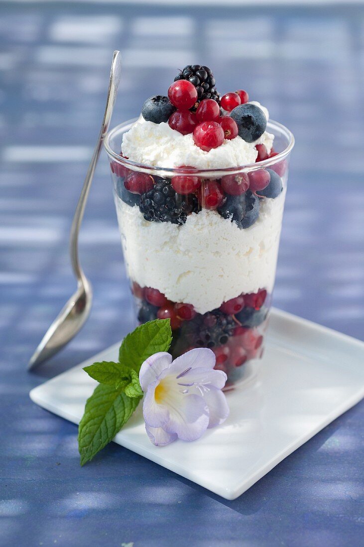 Fromage-Blanc-Mousse mit roten Beeren