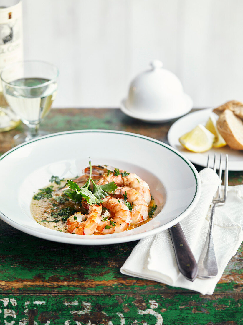 Prawns with coconut milk, mango butter and coriander