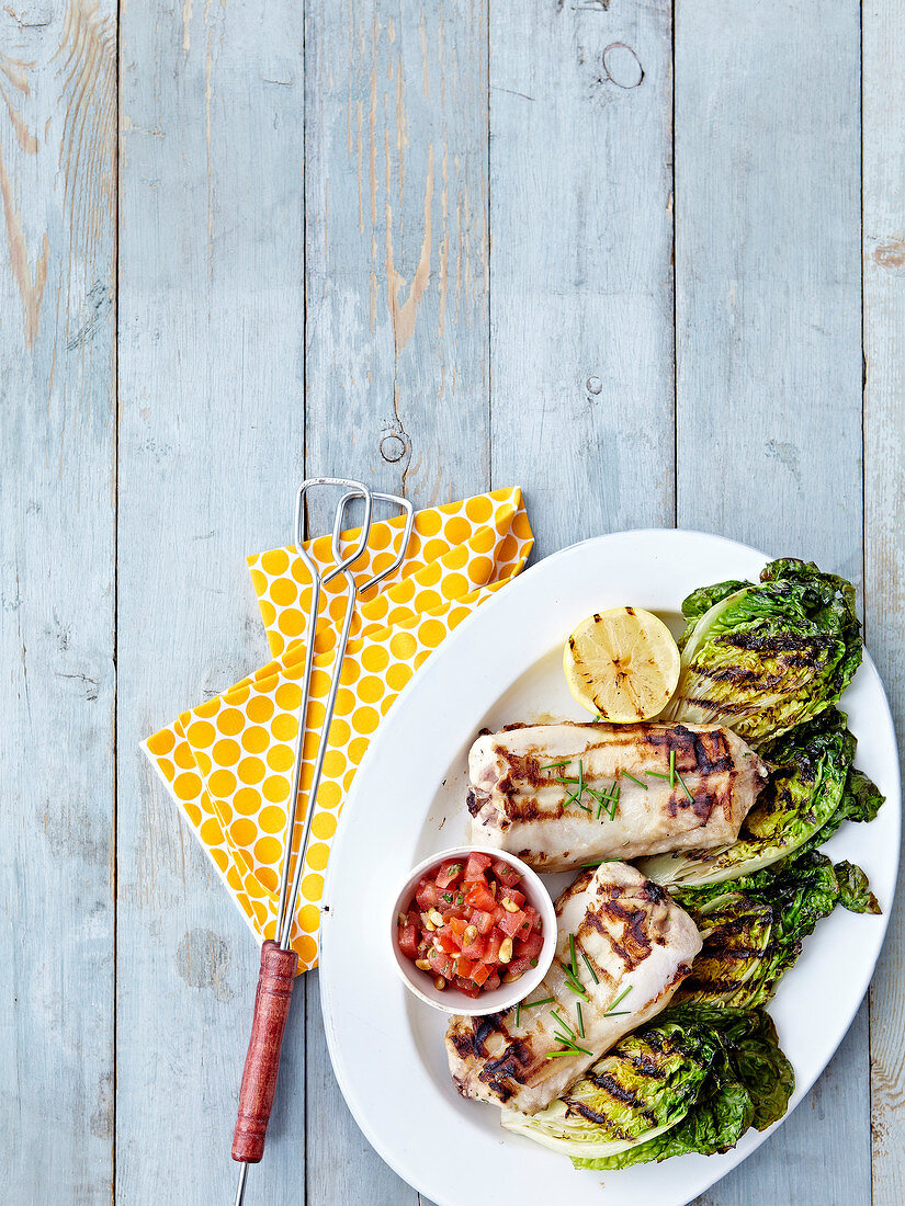 Saddle of lamb with grilled sucrine lettuces