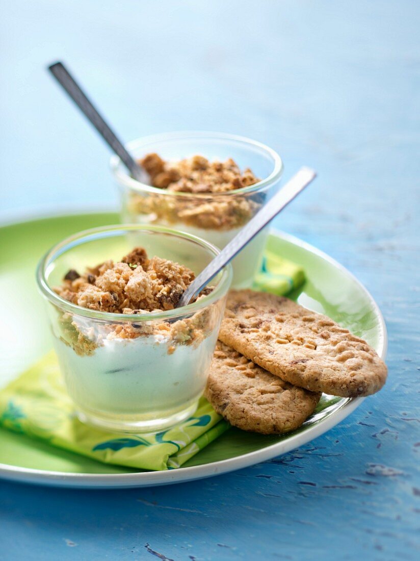 Fromage Blanc mousse with honey and biscuit crumbs