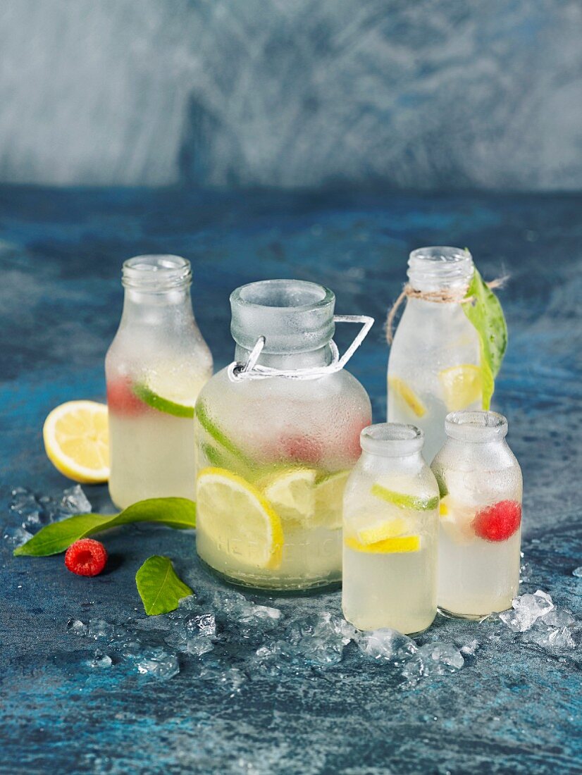 Bottles of iced lemonade