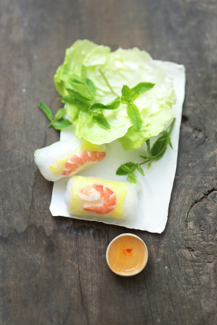 Shrimp and mango spring rolls