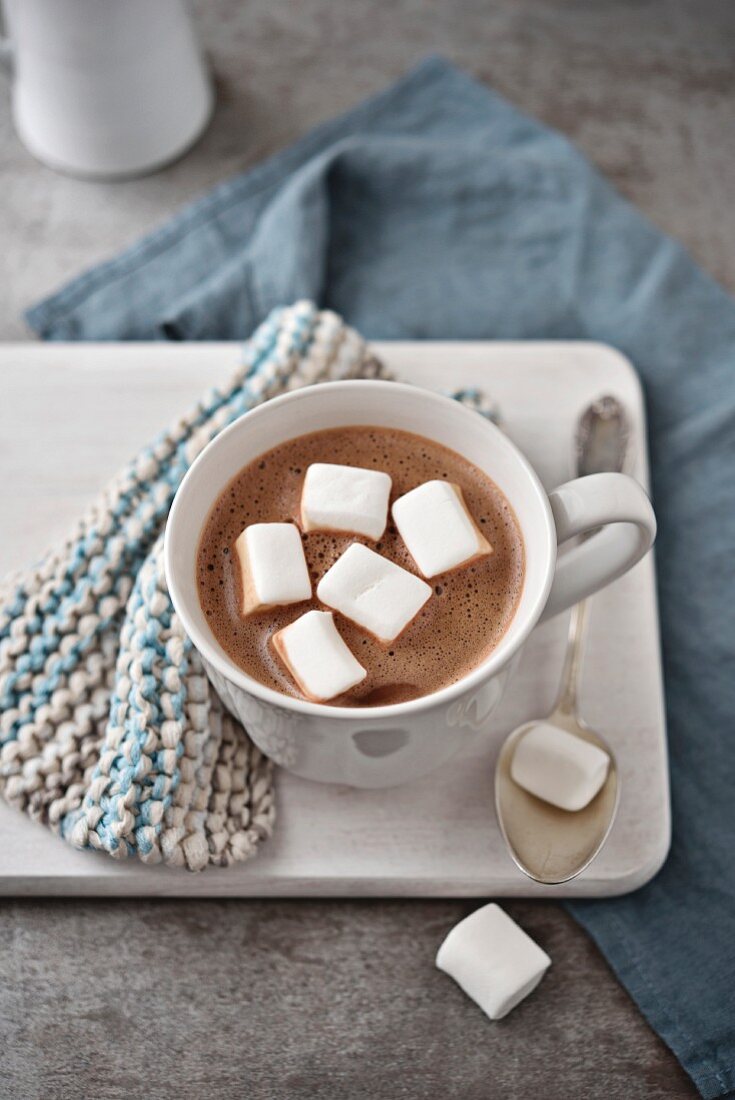 A cup of hot chocolate with marshmallows