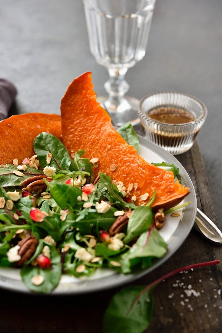Roasted pumpkin,pecan and pomegranate seed mixed salad