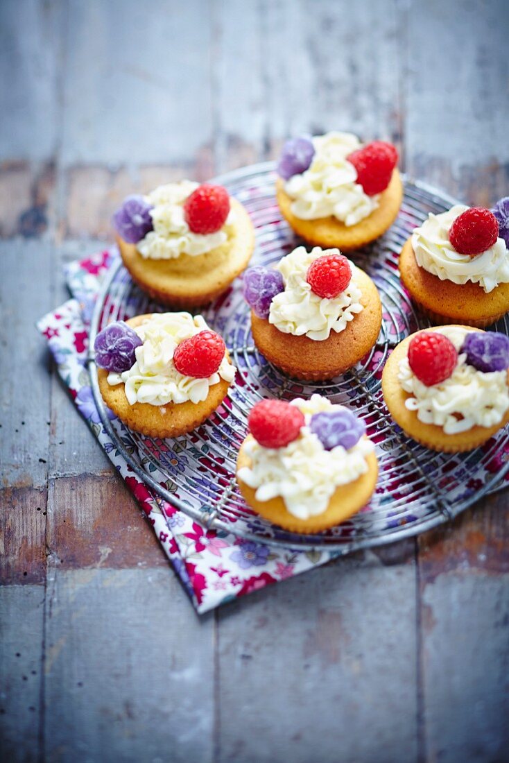 Raspberry cupcakes and violet candies