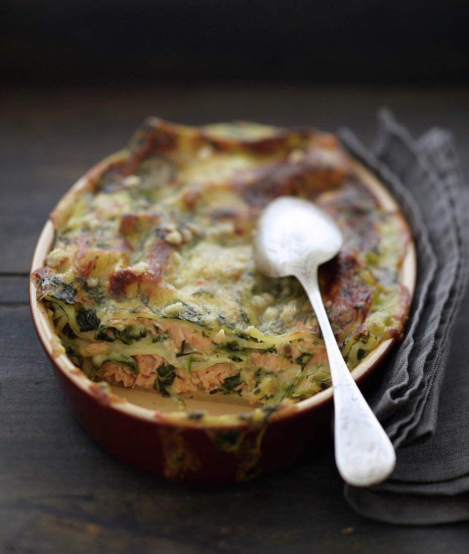 Curried spinach and salmon lasagnes