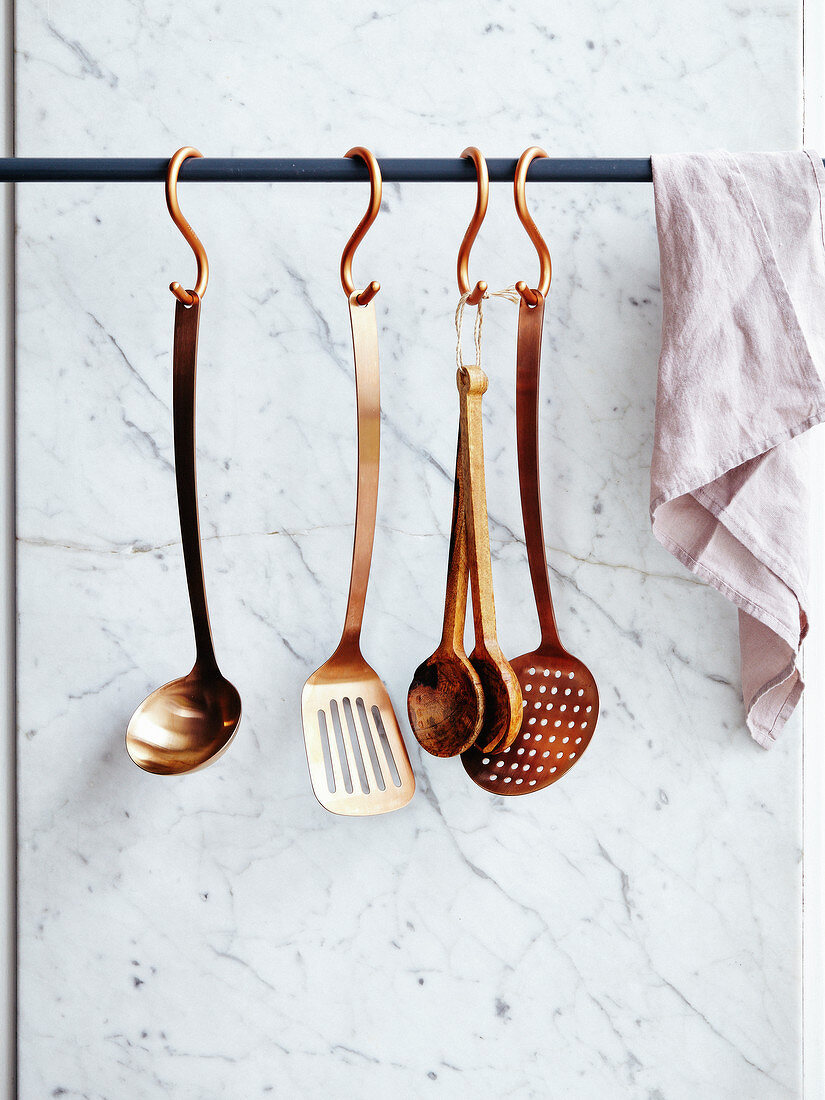 Kitchen utensils hanging