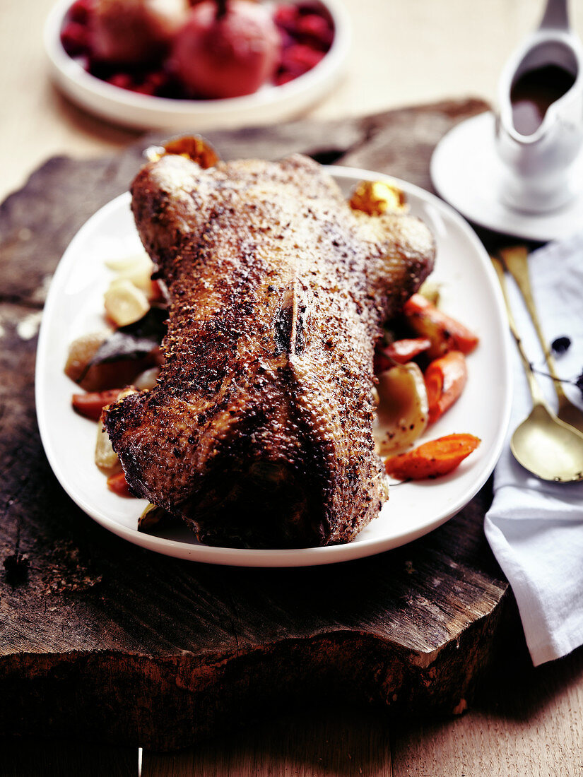 Roasted duckling and pan-fried autumn vegetables