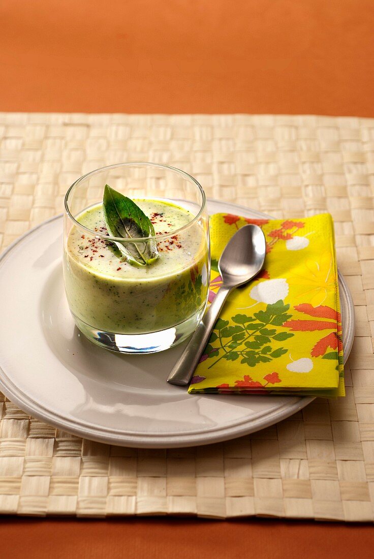 Cream of courgette soup with basil