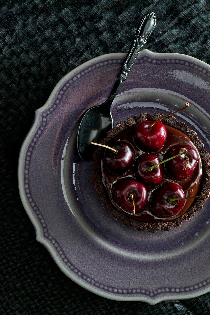 All chocolate and cherry tartlet