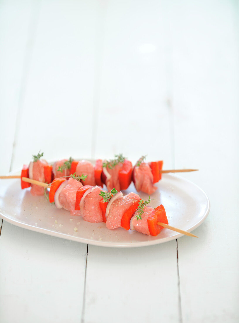 Veal brochettes before cooking