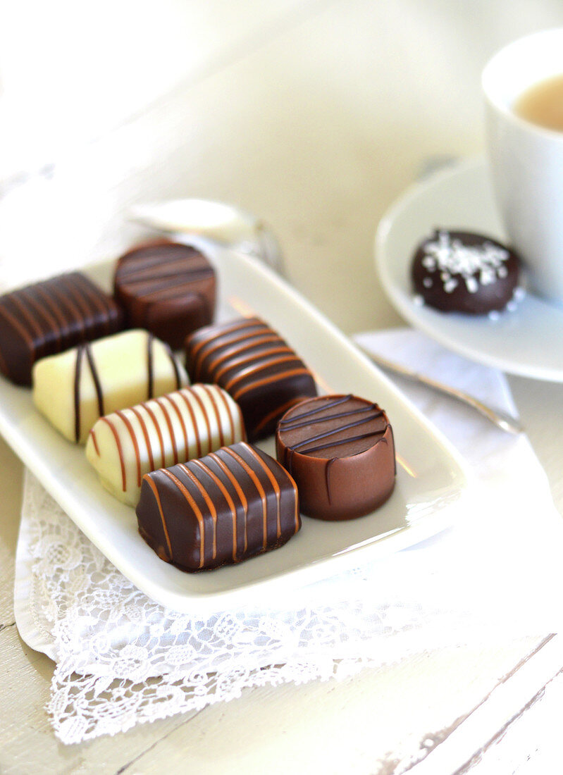 Assortment of chocolate bites for coffee
