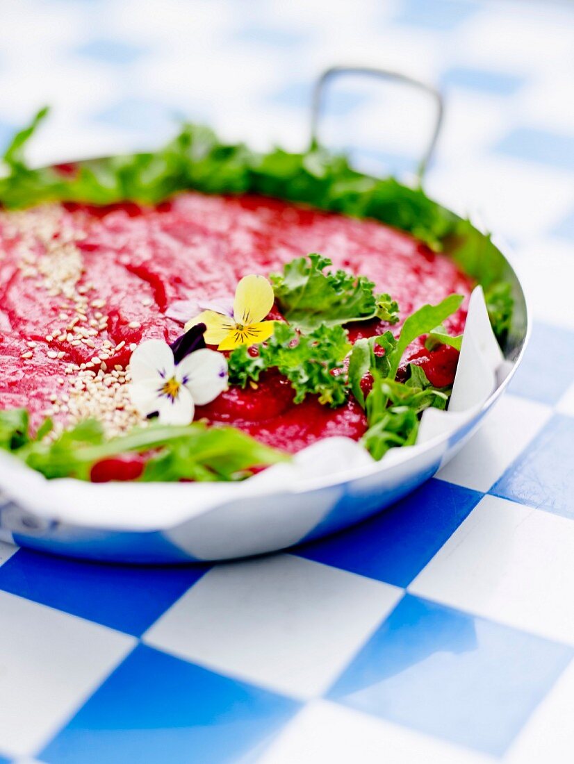 Pureed beetroot with agar-agar and star anise