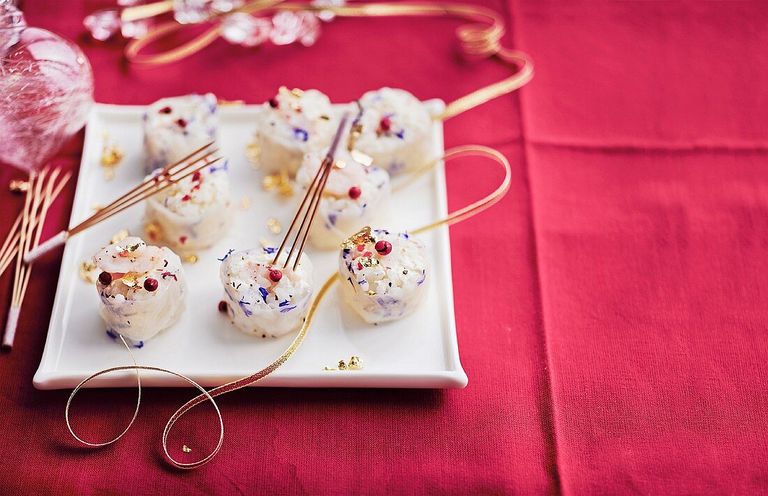 Scallop and cornflower spring rolls