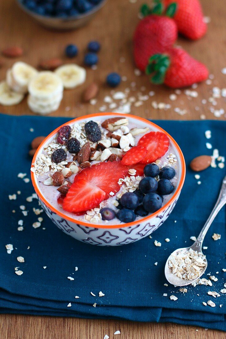 Bowl of summer fruit smoothie