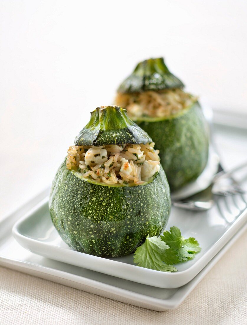 Courgettes stuffed with rice and feta