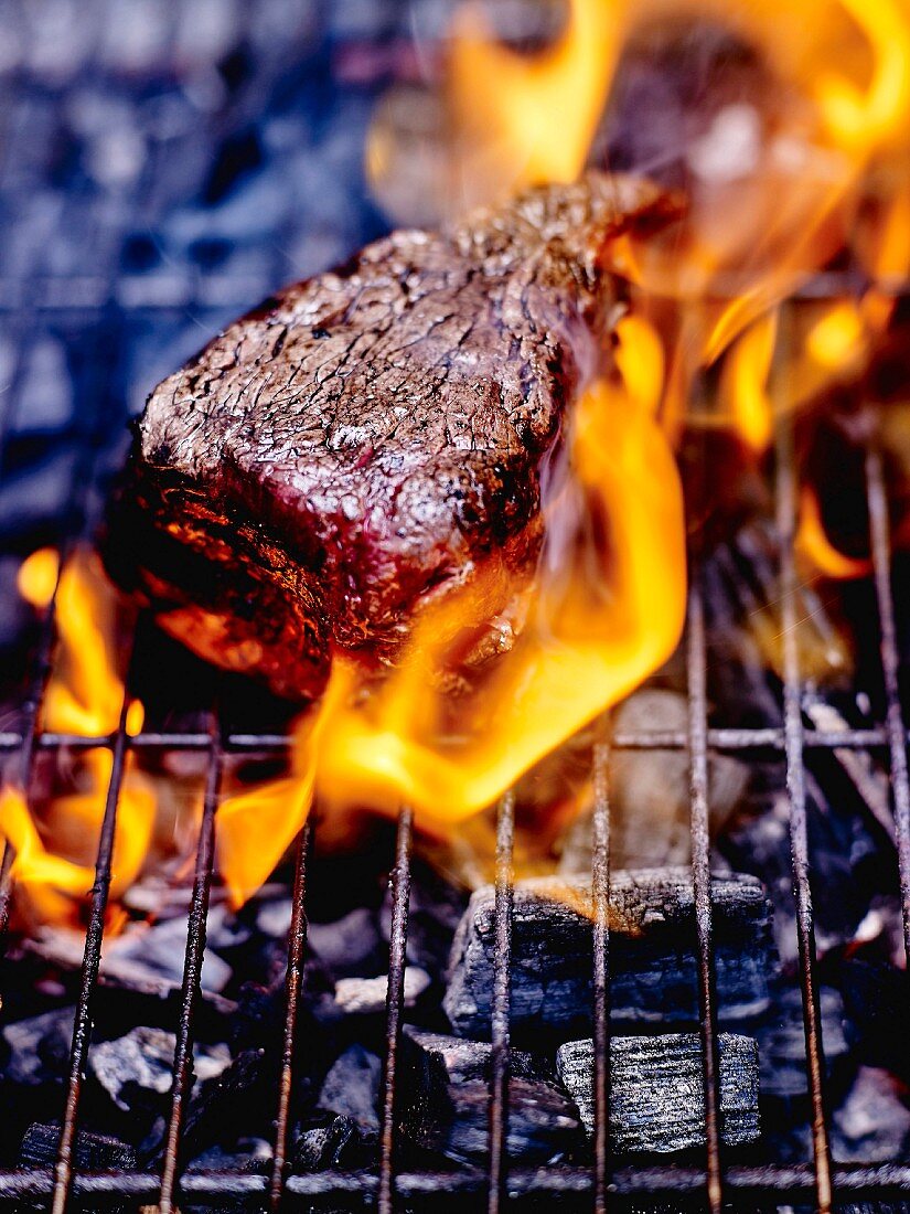 Cooking beef fillet on the barbecue