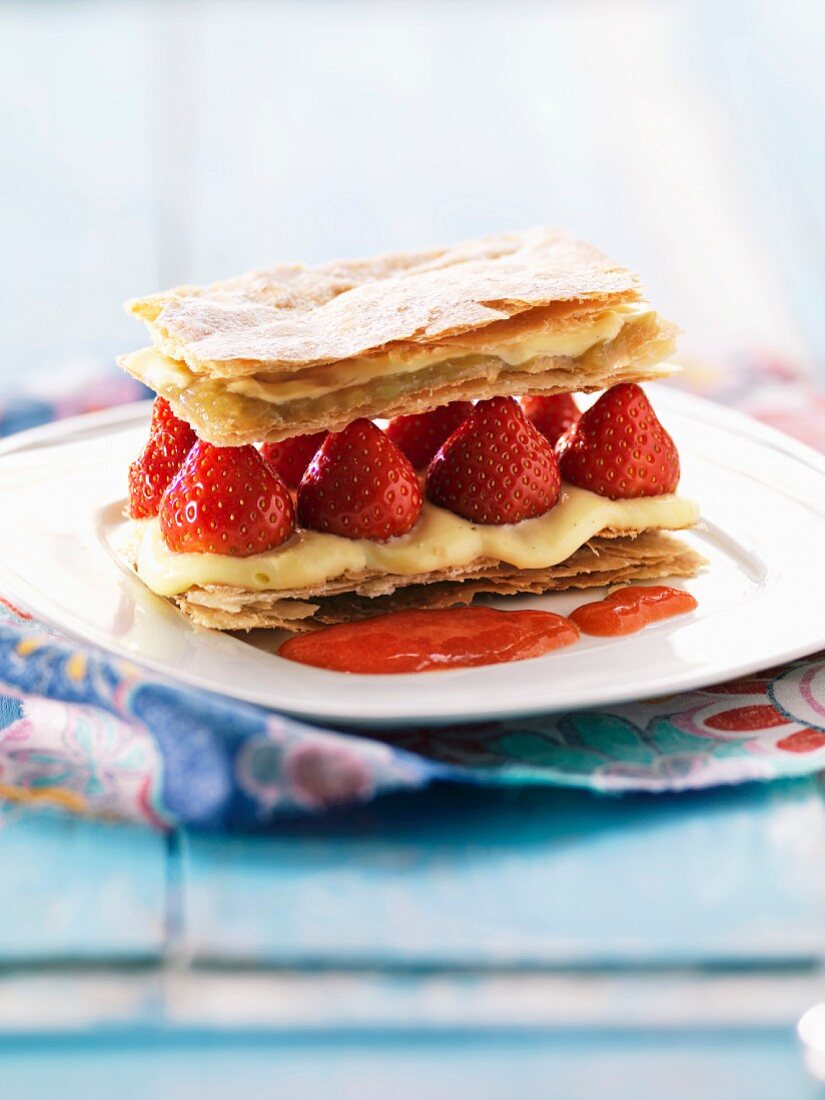 Strawberry Mille-feuille with coulis
