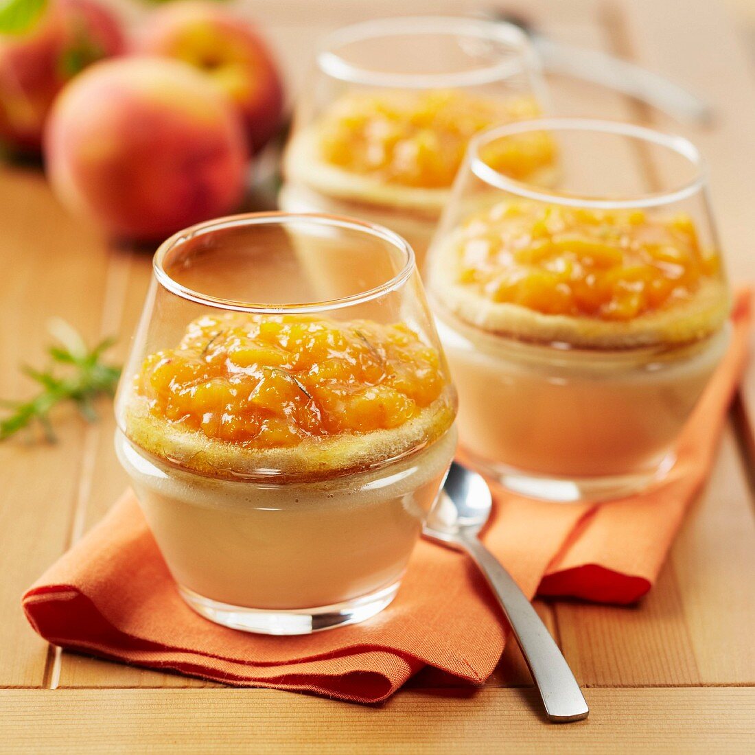 Custard With Stewed Peaches And Rosemary