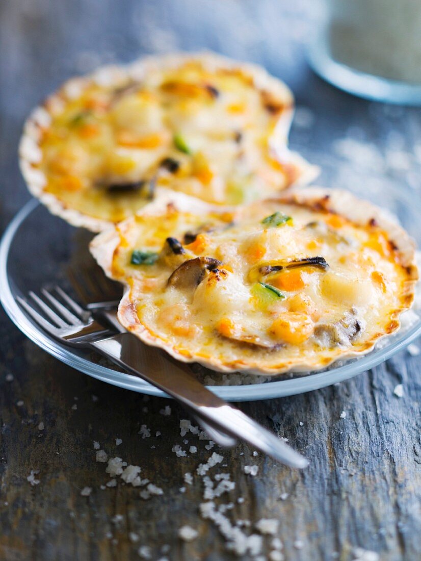 Scallop and seafood gratins
