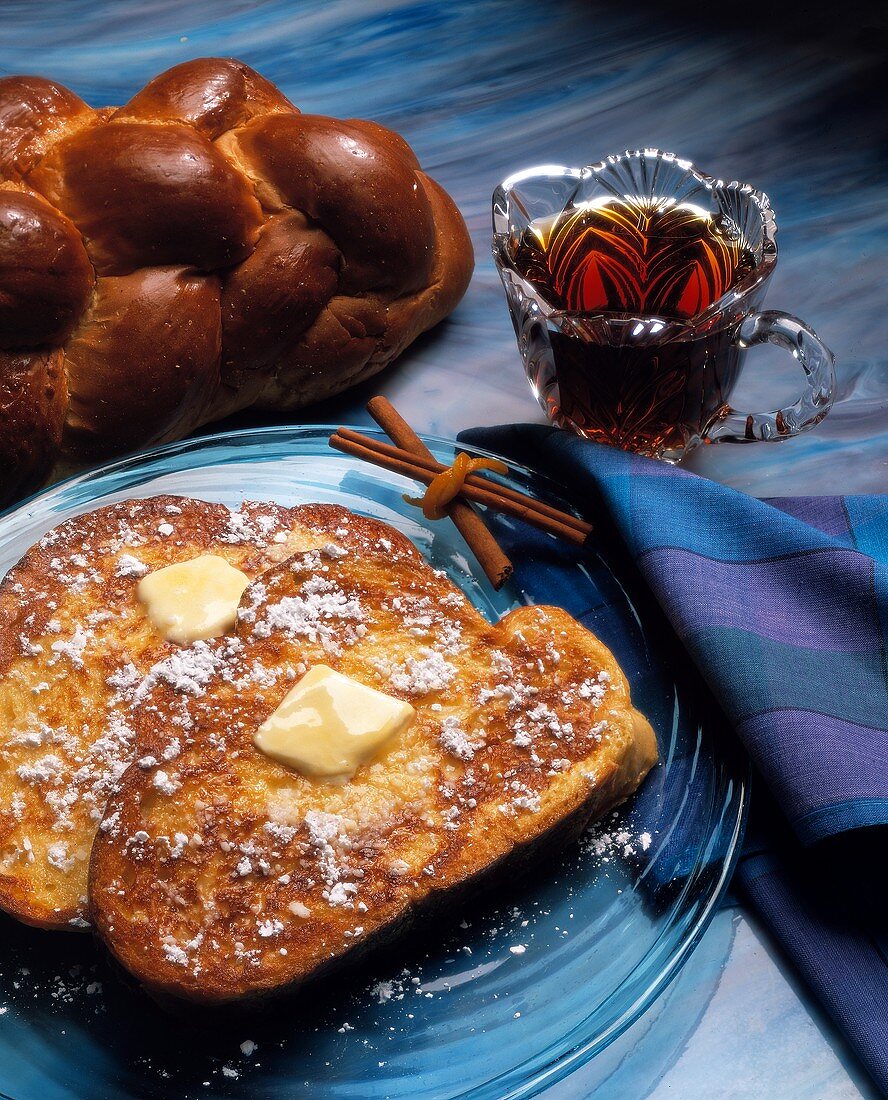 French Toast with Braided Egg Bread in Background