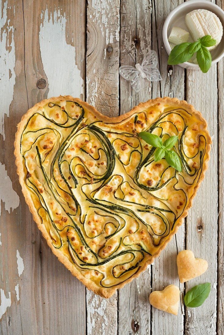 Heart-shaped courgette quiche