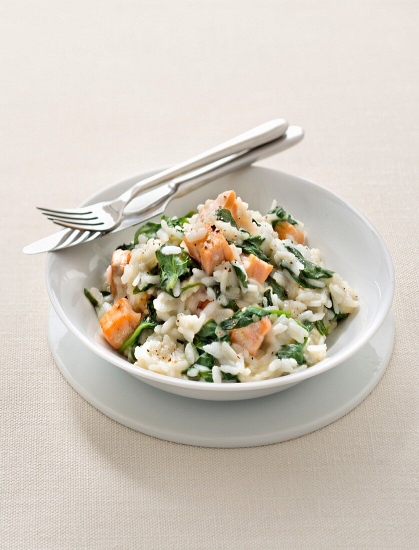 Spinach and salmon risotto