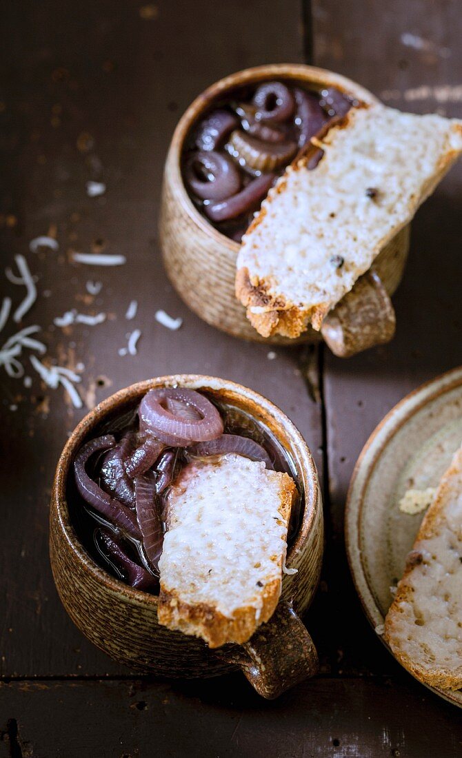 Red onion soup and pecorino on toast