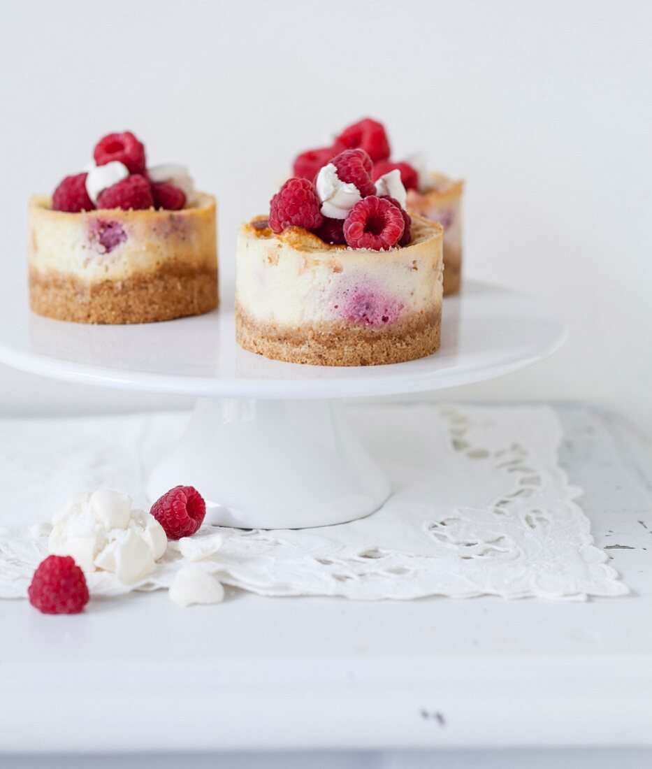 Small meringue and raspberry small cheesecakes