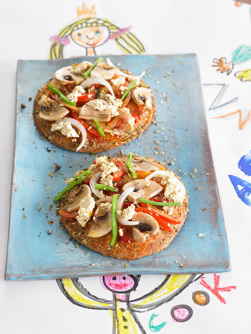 Tofu and mushroom pizzas