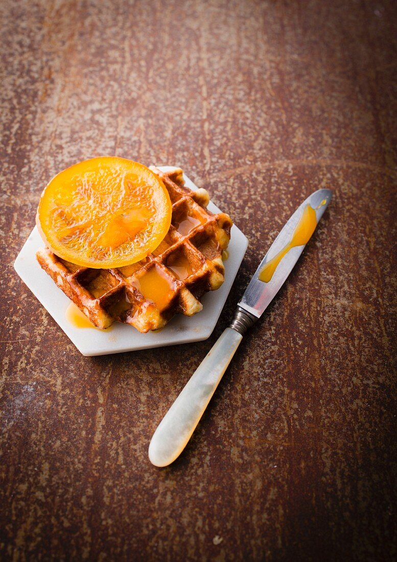 Waffle Liégeoises with orange marmelade