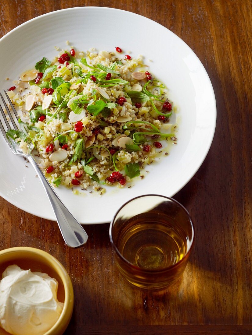 Pearl barley salad with pomegranate seeds