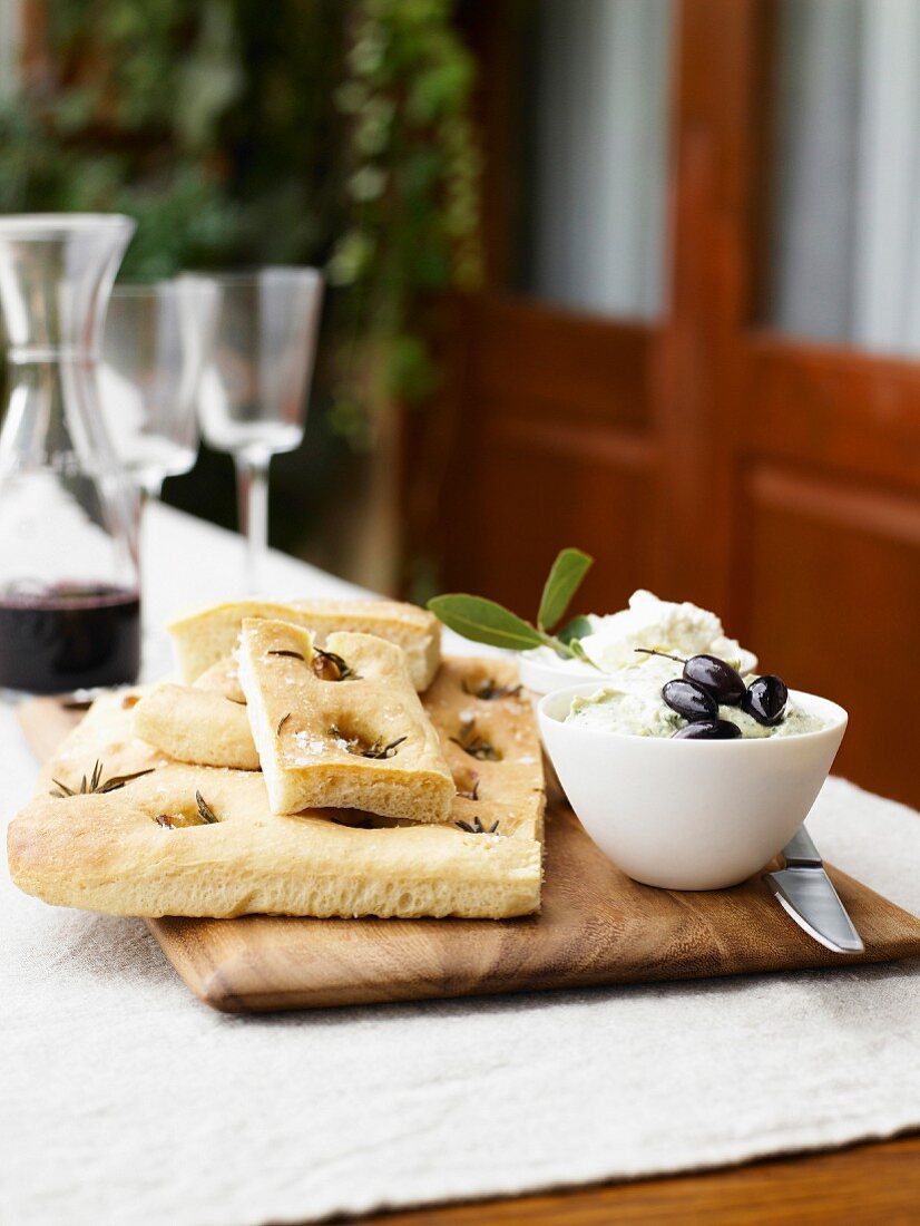 Rosemary focaccia with olive spread