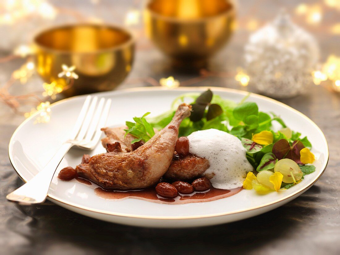 Quail in raisin gravy and sweet emulsion