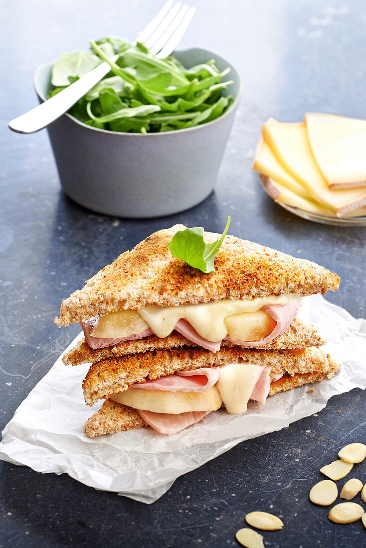 Ham and Raclette de Savoie club sandwich