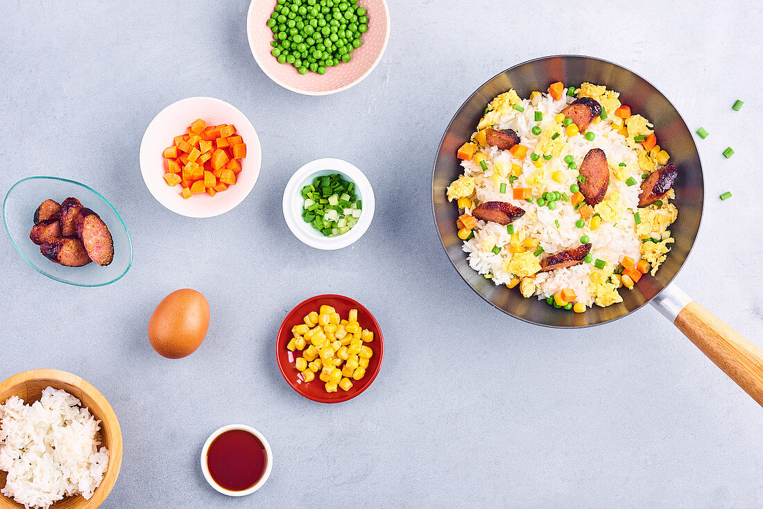 Cantonese rice and sausage wok