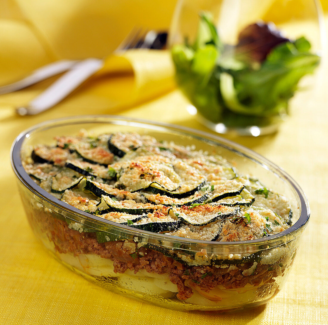 Ground beef,courgette and potato gratin