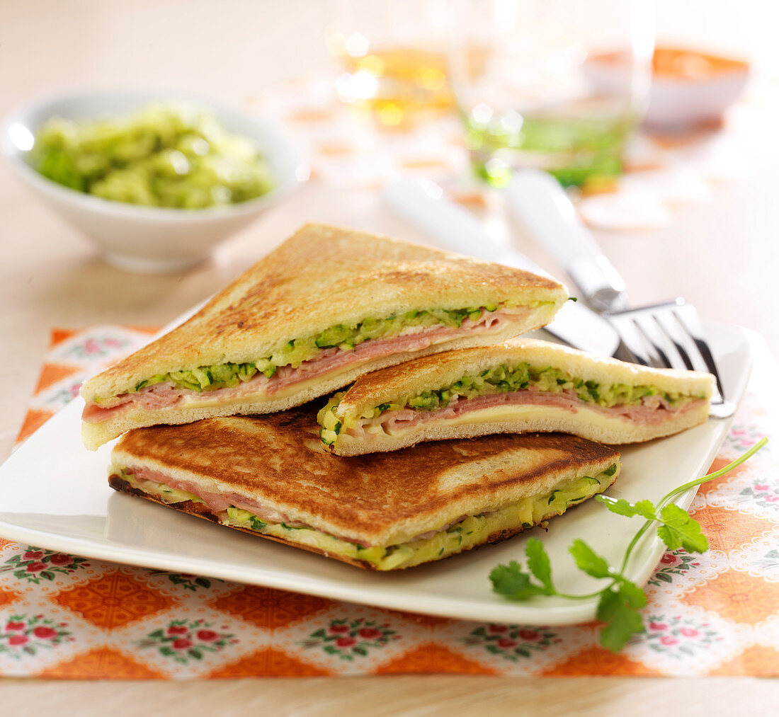 Ham,cheese and courgette toasted sandwich