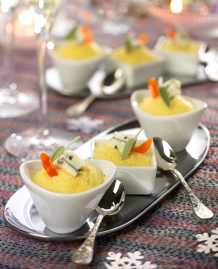 Small ramekins of Purée Aveyronnaise with Roquefort